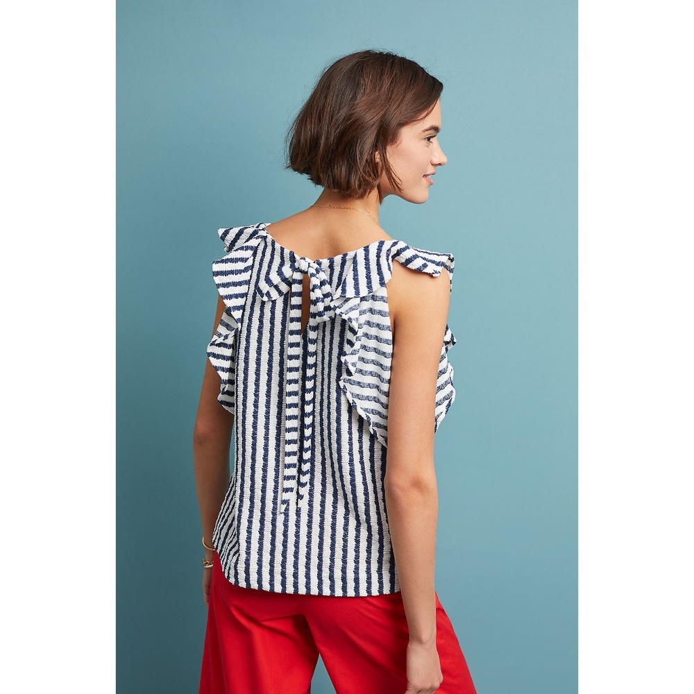 Eva Franco Anthropologie Keely Striped Ruffle Top - Picture 2 of 7